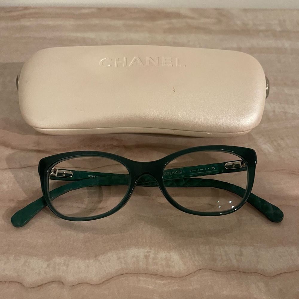Green Chanel Quilted Leather Butterfly Eyeglasses